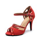 Goettin Professional Latin Dance Shoes Satin Salsa Dancer Shoes Ballroom Tango Dancing Shoes for Women with 3.5" Heel by FBA, Red, 9.5