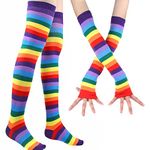 Colorful Rainbow Stripe Long Knit Gloves Socks Set Party Accessory