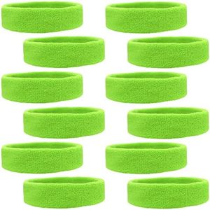 Kenz Laurenz 12 Sweatbands Cotton Sports Headbands Terry Cloth Moisture Wicking Athletic Basketball Headband (12 Pack - Neon Green)