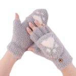 Bold N Elegant Cute Paw Fuzzy Warm Wool Convertible Fingerless Gloves cum Mittens Winter Wrist Arm Warmer Mitts Gloves for Girls & Women (Grey)