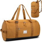Lyweem Sports Gym Bag Men - Large 60L Travel Duffle Bag with Shoe Compartment Women, Weekender Backpack, Overnight Duffel Bag, Brown