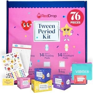 RedDrop Period Kit for Tweens - First Period Kit for Girls 9-12 - Includes 30 Everyday Pads, 14 FlowDay Teen Pads, 14 FlowNight Pads, 10 Maximum Pads, 10 Feminine Wipes, & More - Teen Period Kit