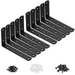 Kamtop 10 PCS Shelf Brackets, Heavy Duty 5 Inch x 3 Inch L Brackets for Shelves, Black Iron Corner Brace Floating Shelf Bracket Wall Hanging Right Angle Bracket for Living Room Bedroom