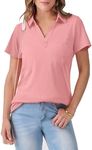 ANRABESS Womens V Neck Polo Shirts Short Sleeve Collared Dressy Casual Blouse Tops 2025 Summer Work Business Outfits Pink Small