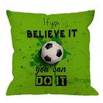 HGOD DESIGNS Throw Pillow Cover Football with Quotes if You Believe It You Can Do It,soccer Home Decorative Pillow Cases Cotton Linen Square Cushion Covers For Sofa Couch 18x18 Inch