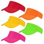 Rbenxia 5 Pieces of Adjustable Sport Visors Sun Visor Hats Cap Visors for Women and Men, Orange, Yellow, Green, Red, Rose Red, Medium-Large