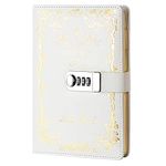 Lirener Retro Vintage Hot stamping PU Leather Password Lock Notebook, A5 Diary Journal Sketchbook Daily Planner Agenda Notepad with Combination Lock Pen Holder and Card Slots, 150x215mm