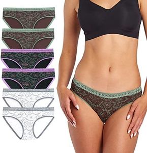 Feelup Women's Lace Underwear Briefs Bamboo Bikini Panties, Women's Briefs Teen Girls Underwear 6-Pack Brown