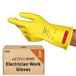 Ansell ActivArmr Electrician Work Gloves, Electrical Protection Class 0 (1000V), Insulating Natural Rubber Latex Gloves, Industrial Safety PPE, 11 Inches, Yellow, Size L (1 Pair)