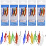 Mackerel Rigs Saltwater Fishing Bait Rigs Lures - 5/10Packs Fish Bait Rig with Feathers Fishing Lures Bait Rigs Fishing Sea Rigs with Hook 6 Colors