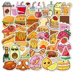 50pcs Cute Food Stickers Decal Stationary Stickers Avacado Cartoon Graffiti Stickers Birthday Party Notebook Mug Vinyl Waterproof Hamburger Kawaii Wallpaper Creative Fun Joyful Decorative