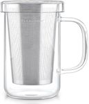 Teabloom Premium Borosilicate Glass Mug with Stainless Steel Loose Leaf Tea Infuser and Lid/Dish - 12 Ounces (350 mL)