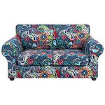 hyha Printed Couch Cover for 2 Cushion Couch - Floral Pattern Sofa Cover with Separate Cushion Cover, 3 Pieces Stretch Loveseat Slipcover Washable Furniture Protector (Loveseat, Paisley Floral)