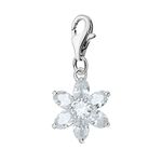 Quiges 925 Sterling Silver Crystal Cubic Zirconia April Birthstone Flower Lobster Clasp Charm Clip on Pendant