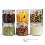 PEARLPET Tiffany Plastic Containers for Kitchen Storage | Plastic Container Set with Spoon | BPA-Free, Stackable Jars | Transparent, 200 ML (Set of 6)