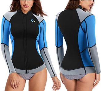 CtriLady Wetsuit Top, 1.5mm High-necked Women’s Wetsuit Long Sleeve Jacket Neoprene Wetsuits with Front Zipper for Swimming, Diving, Surfing, Boating, Sauna, Fitness and Sweating(Blue, M)