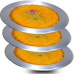 Frigya Kunefe Plate - Cooking and Serving Plates for Shredded Kadaifi, kunafa knafe knafeh Phyllo, Fillo Dough Pan - Set of 3 Silver Color Aluminum Pans ( Compatible for frozen kunefe )