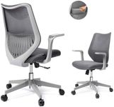 FYLICA Ergonomic Office Chair, Comfy Swivel Mesh Chair Movable Cushion Lumbar Support Fixed Armrests and PU Wheels Tilting & Height Adjustment Desk Chair Grey