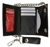 BLACK GENUINE LEATHER Biker's Wallet ID Card Holder w/ Chain Trifold New