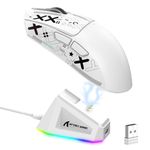 LexonElec x ATTACK SHARK X11 Wireless Gaming Mouse with RGB Magnetic Charging Dock, Wired/2.4G/BT, 22K DPI,Ultralight 59g Tri-Mode Gaming Mouse with Tape,PixArt PAW3311 Sensor for PC/Mac-White&Tape