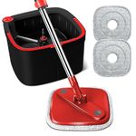 KZKR Spin Square Mop and Bucket Set with Replaceable Pads and Self Separation Dirty and Clean Water System, Self Wringing 360° Rotating Mops Head for Home Hardwood Tile Marble Floors Cleaning