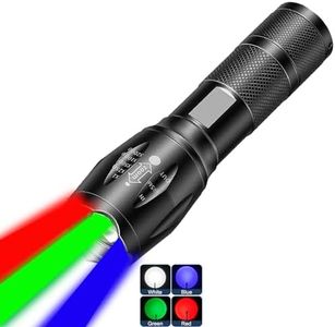 MVIOCS Red Torch Rechargeable Green Light Blue Light Multicolor 4 Colors in 1 LED White Red Blue Green 4 Modes Zoomable for Camping Outdoor