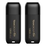 TEAMGROUP C175 128GB 2 Pack USB 3.2 Gen 1 (USB 3.1/3.0) Read 100MB/s Flash Thumb Drive, External Data Storage Memory Stick Compatible with Computer/Laptop Matte Black TC1753128GB22