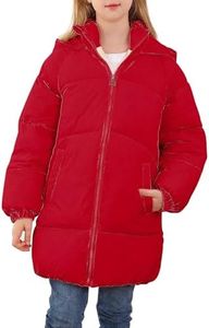 UNIFACO Girls Winter Coats Red Heavyweight Coats Fleece Hooded Puffer Jackets Long Length Down-like Cotton Outwear 11-12Y