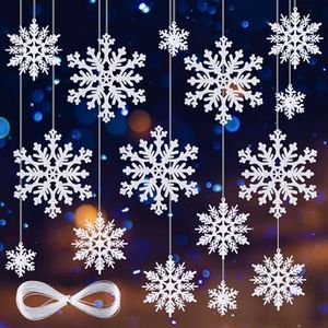 MELLIEX 24 Pièces Décorations Plastique de Flocon de Neige de Noël, Pendentifs Suspendus pour Fête et Arbre de Noël - 3 Tailles