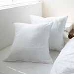 Simple&Opulence 100% Linen Euro Shams Double Stitching Craft (26''x26''), Pack of 2, Basic Style Solid Color Natural Flax Square Throw Pillow Covers - White