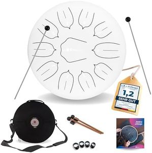 Sonodrum Steel Tongue Drum « Standard » ré majeur en blanc - 12 pouces avec 11 sons - Tambour à langue en acier avec livre de partitions, mailloches et sac. Savoir jouer des notes n'est pas nécessaire