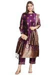 VredeVogel Women's Cotton Silk Jacquard Kurta Pant with Banarasi Silk Dupatta (Purple-XXX-Large)