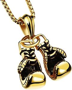 Long Laye Necklace Boxing Color Titanium Pendant Charm Glove Fashion For Men Gold Fitness Pair Mini Alloy Steel Jewelry Necklace Chain Sports Boys Necklaces & Pendants Engraved (Gold, One Size)