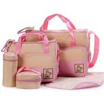 Baby Bucket Baby Diaper Nappy Changing Baby Diaper Bag/Baby Bag/Mummy Bag/Handbag (5 pcs. Set Pink)