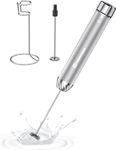 Maestri House Rechargeable Milk Frother with Stepless Speed Control, Handheld Electric Foam Maker Waterproof Detachable Drink Mixer Foamer with Stand for Lattes, Cappuccino (Silver)