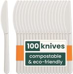 HAAGO - 100 Knives PLA Cutlery Set - Reusable, Dishwasher Safe Heavy Duty Cutlery for Parties, Weddings, Events, for Hot & Cold Food, Knife Set - White 18cm / 7"