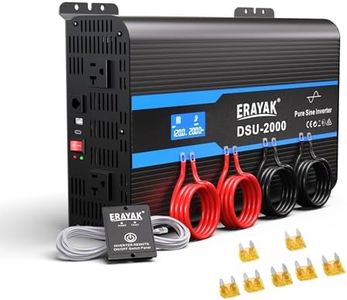 Erayak 2000W Pure Sine Wave Inverter 12V DC to 110V 120V AC Converter for Home, RV, Truck, Off-Grid Solar Power Inverter with 18W USB-C, Fast Charger, LCD Monitor, 6m Remote Controller