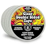 5PK Clear Double Sided Tape for Crafts 1/2" inch Wide Heavy Duty Adhesive Two Side Strong Sticky Thin Mounting Tape for Poster Carpet Wall Safe Doublesided Stick - 5 Rolls 60FT 300FT Total