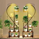 2PCS 6 Tier Tall Plant Stand Indoor with Grow Lights, Half Heart Shaped Plant Stands for Indoor Plants Multiple with Wheels, Large Plant Rack Shelves Indoor for Home Decor Patio Living Room Balcony