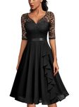 MISSMAY Women's V-Neck Floral Lace Elegant Style Half Sleeve Bridesmaid Party Dress (Large, Black)