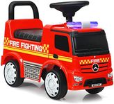 HONEY JOY Kids Ride On Car, Benz Licensed Fire Engine w/Storage Space, Steering Wheel, Backrest, Indoor Outdoor Kids Foot-to-floor Sliding Car for 12 to 36 Months Old, Ride On Toy for Boys Girls, Red