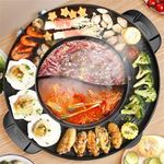 Hot Pot with Grill, CEOOL 2200W 2 in 1 Electric Hot Pot Grill Cooker with Dual Temperature Control for 1-8 People, Multi-function Smokeless Shabu Korean BBQ Grill for Simmer, Boil, Fry, Roast