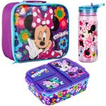 Zawadi Global Minnie Mouse Kids Childrens Lunch Box Set – Insulated Lunch Bag, Multicompartment Lunch Box & 580ml Water Bottle - School Travel Lunch Food Set, BPA Free