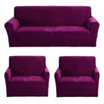 Gifts Island® Premium Velvet Sofa Cover 3 Seater and 2 Seater Fully Covered Universal 5 Seater Sofa Cover Non-Slip Sticky Elastic Stretchable Sofa Set Slipcover Protector for (3+1+1 Seater), Wine