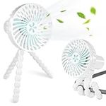 Stroller Fan USB Battery Powered Mini Fan with 3 Speeds for Baby Stroller,Desk Table Cooling Fan Handheld Fan for Treadmill Travel,Car Seat,Office,Off White