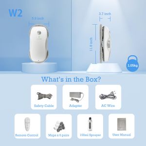 Tosima W2 Window Cleaning Robot – 3800Pa Suction, Edge Detection, Remote, White