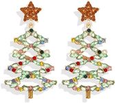 Christmas Tree Earrings for Teen Girls Colorful Rhinestone Christmas Earring Sparkly Holiday Earrings Jewelry Christmas Day Gifts