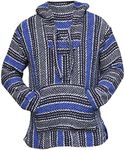 Del Mex Deluxe Mexican Baja Hoodie Sweatshirt Pullover Jerga Surf Poncho Drug Rug, Blue, Large