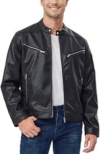 Fahsyee Faux Leather Jacket Men - Black Bomber Jackets Motorcycle Stand Collar Lightweight Zip-Up Slim Fit Biker Coat L