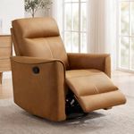 ANJ Swivel Rocker Recliner Chair, Manual PU Leather Recliners with Padded Armrest and Backrest, Nursery Rocking Reclining Chair for Living Room, Bedroom, Caramel